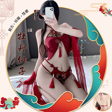 瑰若情趣内衣古典肚兜刺绣蕾丝拼接挂脖系带短裤披肩制服套装4292