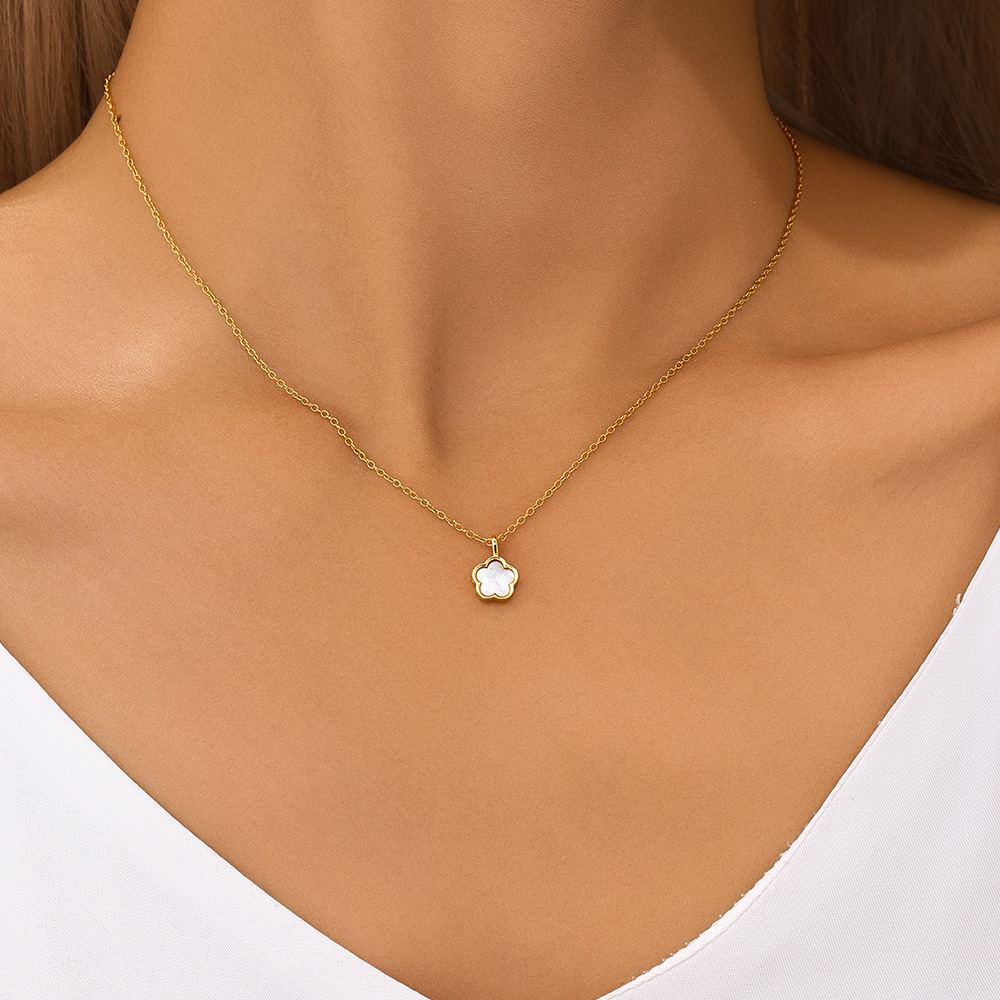 Holiday, Daily Occasion S925 Sterling Silver Petal White Shell Refined Rhinestone Clavicle Necklace Hollow Stud Earrings Suit Best Seller In Jewelry