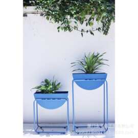 嘻物所半圆蓝色花架组合设计花盆铁艺室内绿植现代极简移动阳台