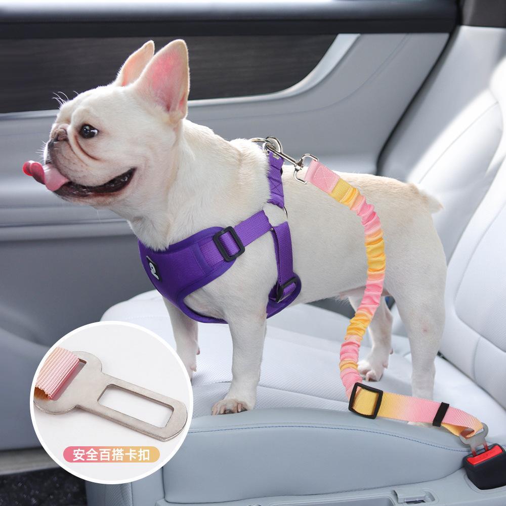 Cinturón de tracción elástico telescópico montado en vehículo para mascotas, cinturón de tracción para automóviles, cuerda de seguridad fija para perros y perros para evitar mordidas