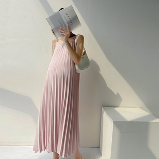 Maternity Wear 2025 Summer New Dress Loose Slimming Look Pleated Chiffon Skirt Korean Style Suspender Long Skirt
