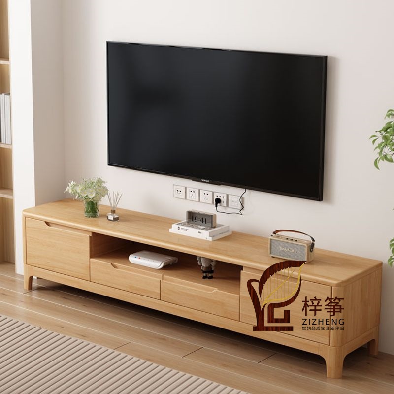 New All-Solid Wood Tv Cabinet Nordic Style Narrow Living Room Home Simple Floor-Standing Chinese Style Tv Cabinet with Color Matching