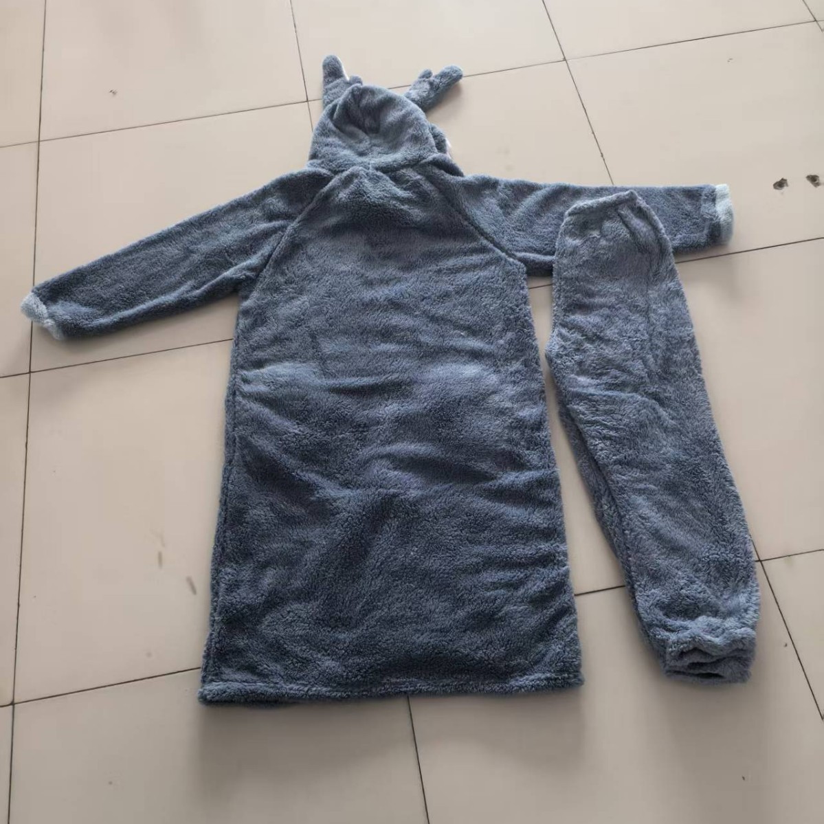 Blue Hooded Nightgown, Winter Long-Haired Plush Cotton Bat-Style Loungewear, Thickened and Suitable for Outerwear, Fox and Dinosaur Pajamas