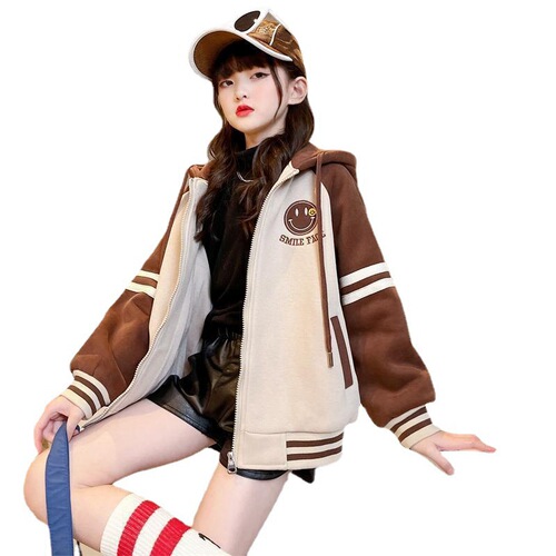 Women's Children's Winter Warm Thick Fleece Hooded Baseball Jacket - 2024 New Style Winter Warm Top for Older Children
