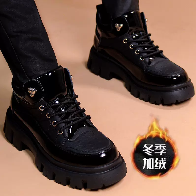 新款男士休闲皮鞋青年英伦商务厚底男鞋增高时尚百搭支持密文下单