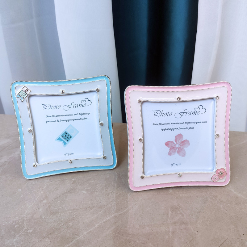 Japan after noon tea metal 3 inch square small photo frame peach blossom koi delicate children's table