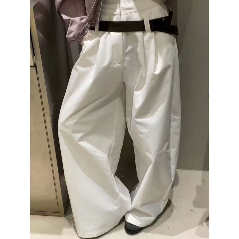 R13 13 行インスタイルウェビングベルトパンツ通勤フレッシュカジュアルパンツハイウエストストレートルーズ痩身パンツ女性用|undefined