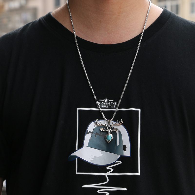 Collier pour homme coréen hip hop vintage pendentif tête de cerf pour hommes et femmes pendentif pour personnalité punk européenne et américaine bijoux en bois de cerf_voghion.com