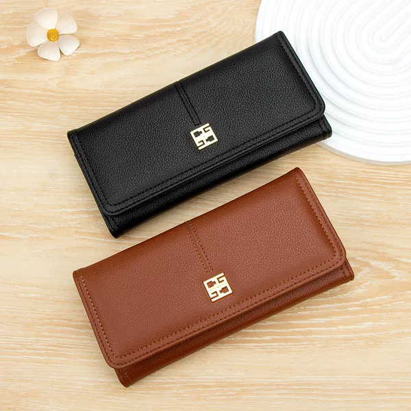 Cross-Border New Style Women's Long Wallet, European and American Simple Style with Lychee Pattern Clasp, 80% off Large Capacity Clutch Wallet for Women