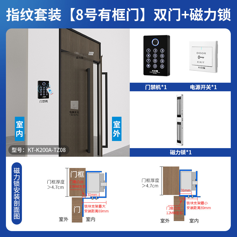 Fingerprint set [no. 8 framed door] double door + magnetic lock