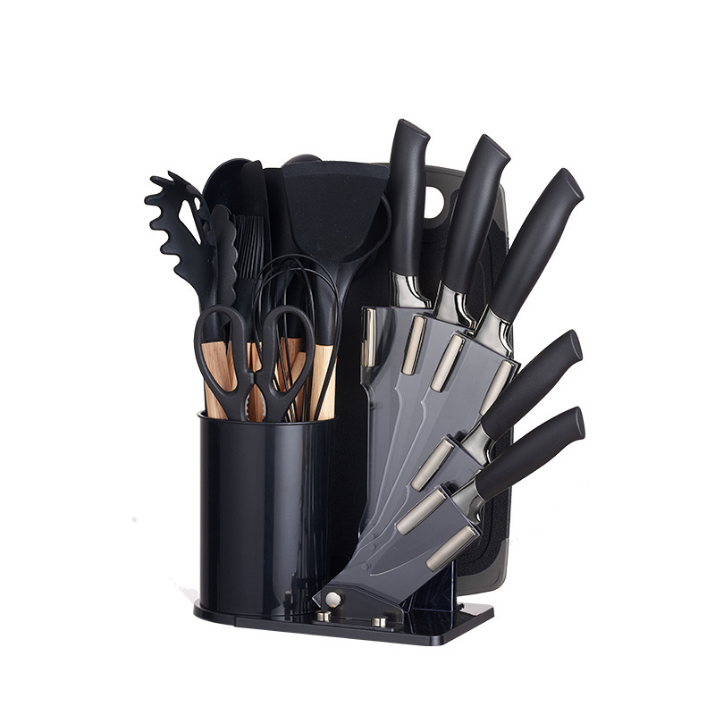 19 conjuntos de utensilios de cocina de silicona conjuntos de herramientas de cuchillo no pegajosos utensilios de cocina de silicona con barril de almacenamiento conjunto de cocina