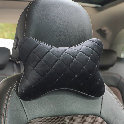 Car Headrest, Neck Pillow, Plush Car Seat Pillow, Car Neck Pillow, Car Cushion, Four-Season Car Accessories, Cross-Border (Headrest) - black-black-line-single-pack