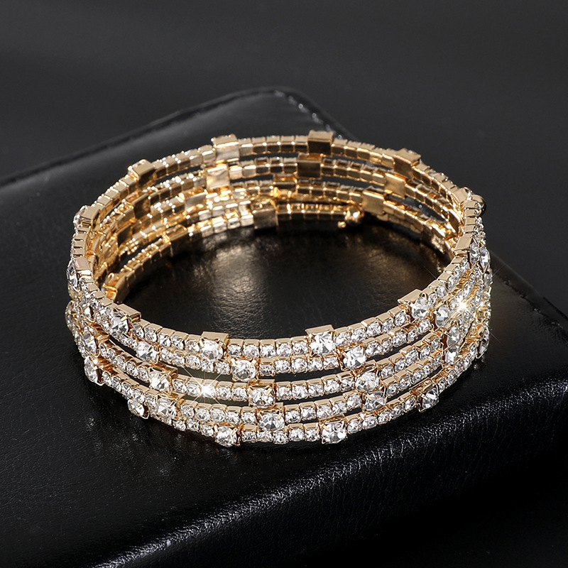 Europe and the United States new bridal full diamond multi-layer elastic bracelet multi-row cross opening winding bracelet claw drill bracelet wholesale Europe and the United States new bridal full diamond multi-layer elastic bracelet multi-row cross opening winding bracelet claw drill bracelet wholesale