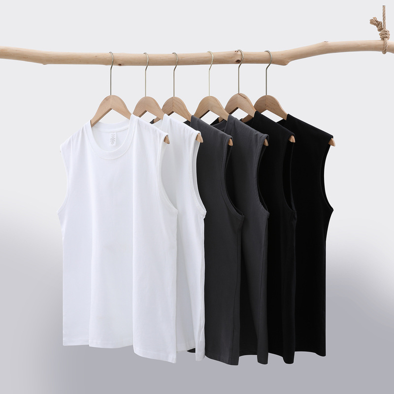 230g Heavyweight Pure Cotton Inner Sleeveless T-Shirt Men's Summer Outer Vest Loose Vest Men's Bottoming Sports Short Sleeves