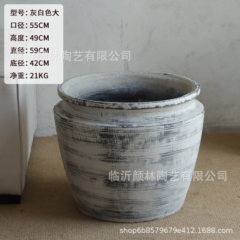 Nuevo tipo simple de maceta de cemento gran boca ancha sala de estar doméstica centro comercial suelo interior gran calibre maceta de plantación verde