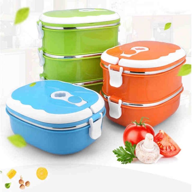 Strictamente seleccionada caja de almuerzo de acero inoxidable rectangular multi-capa lonchera caja de almuerzo de plástico sellado de acero crujiente transfronteriza