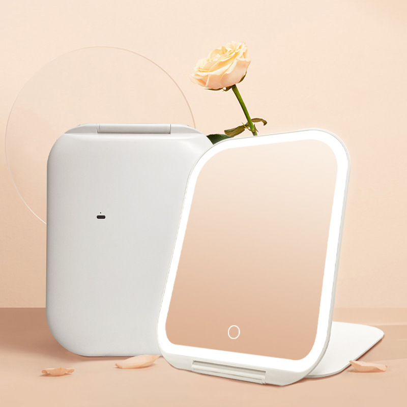 LED táctil espejo de maquillaje con luz Flip portátil plegable espejo maquillaje LED luz Escritorio de tres colores luz espejo de maquillaje