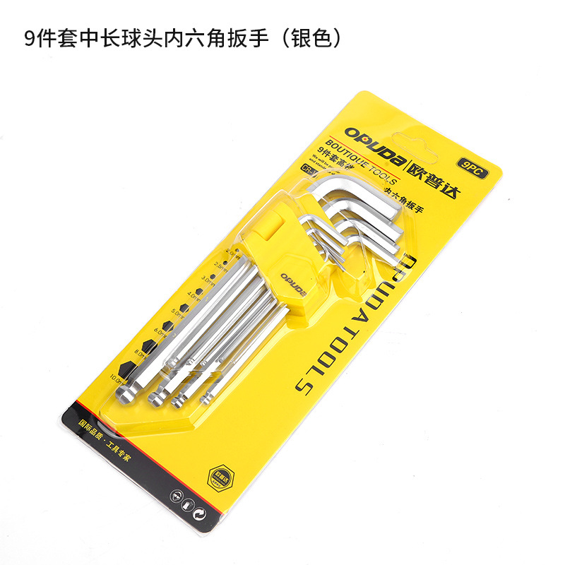 Opod llave alargada agujero medio patrón mate llave 9 piezas sola cabeza de bola hexagonal llave traje