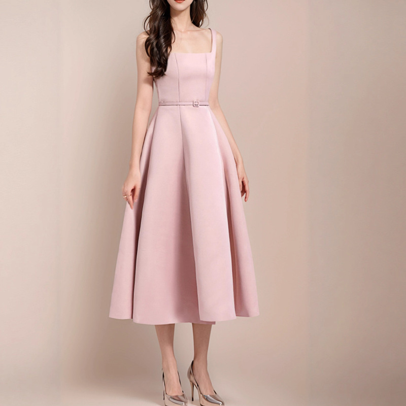 Pink Suspender Dress for Women Summer French Birthday Engagement Dress Waist Long Skirt Korean Princess Dress 2100 Pink Suspender Dress for Women Summer French Birthday Engagement Dress Waist Long Skirt Korean Princess Dress 2100