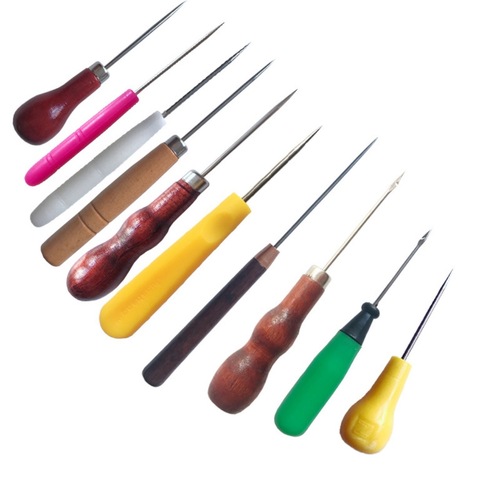 Handmade leather round hole solid wood handle cone can drill holes thousand needles pick needle thousand needles sewing DIY patchwork tools 
