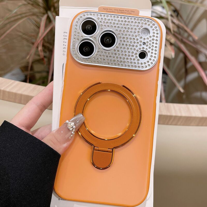 Rhinestone Lens Frame Suitable for Apple 17 Phone Case iPhone 16 Pro Max Full Coverage 15 Anti-Drop 14 with Stand 13