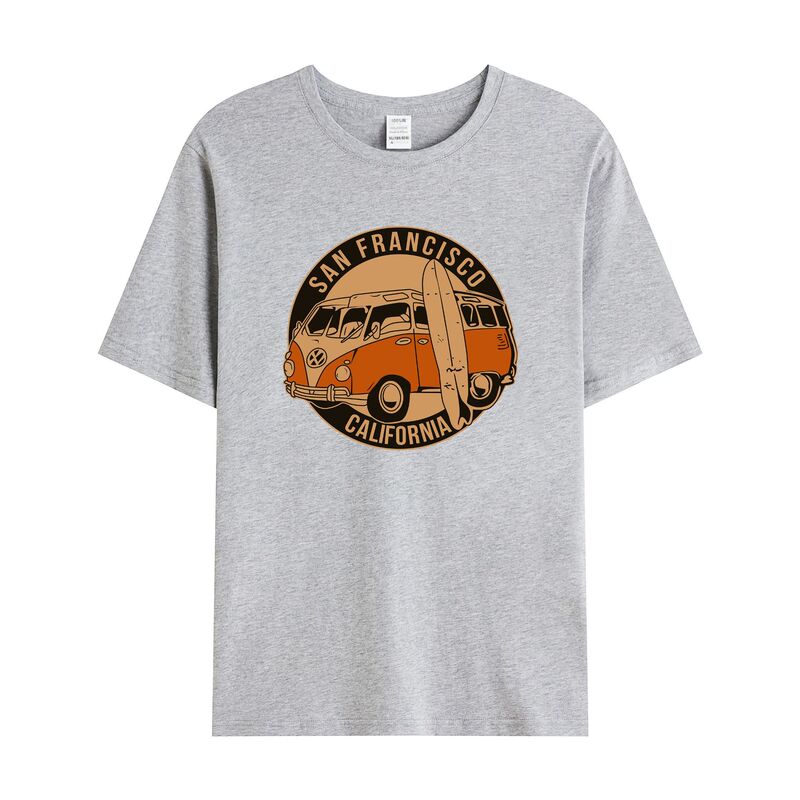 独立駅クロスボーダー男性レトロ車模様綿100% ゆるいプルオーバー半袖tシャツ|undefined