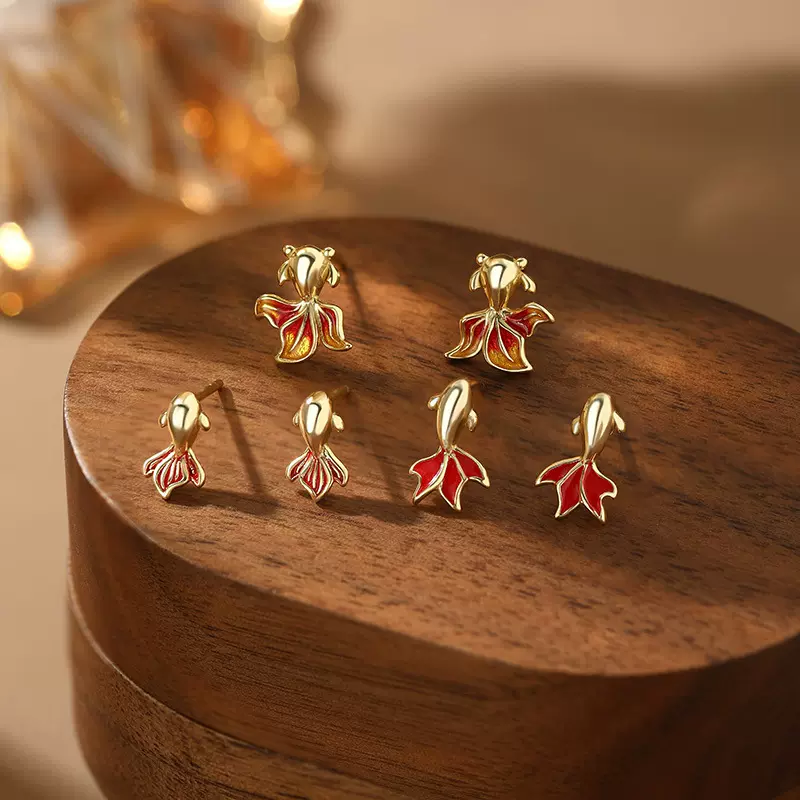 原创阿宝S999足银新中式国风锦鲤鸿运耳钉多款式气质耳饰跨境代发