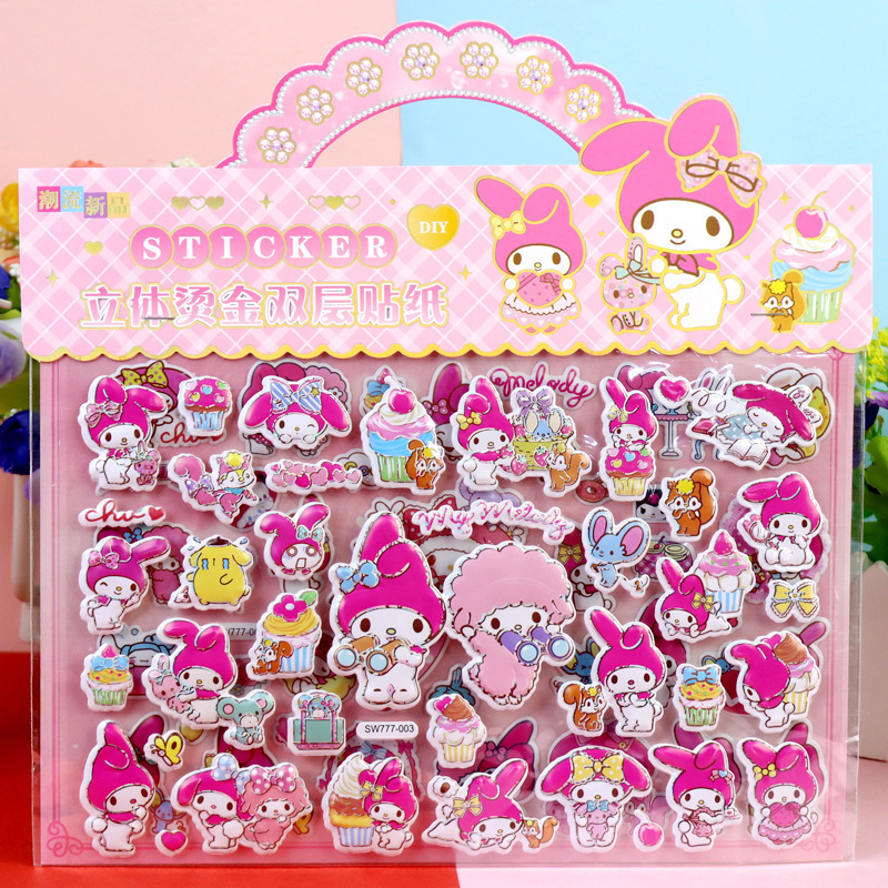 Labubu Kuromi My Melody Frozen Princess Dress up Dinosaur 3D Children's Cartoon Bubble Stickers