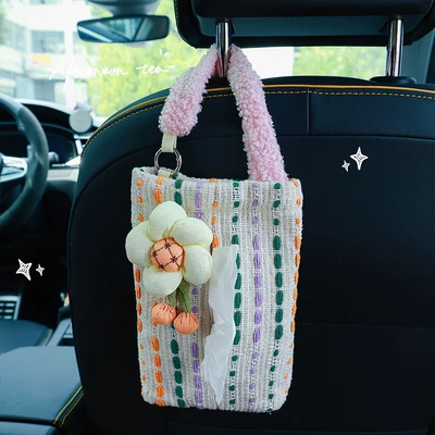 Tissue Bag West Highland Sunflower: Car tissue box/set - beige-ivory-white-flower