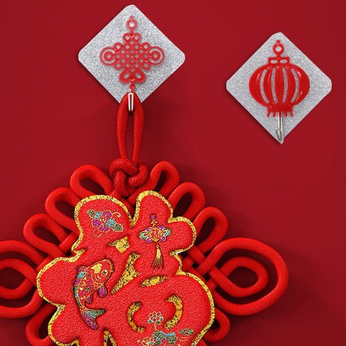 Red Fortune Hook with Strong Adhesive, No-Hole Heavy-Duty Hanger, Festive Hook with Enlarged Chinese Character