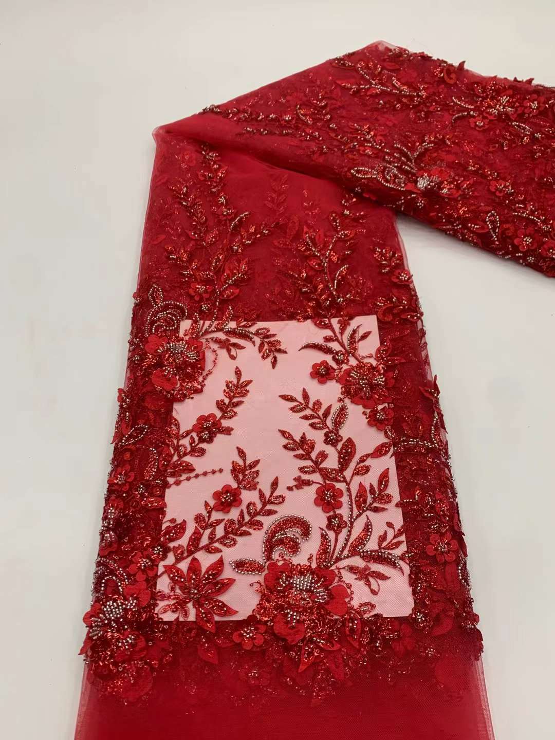 Hecho a mano con cuentas de tela de encaje vestido de novia encaje bordado tela vestidos de novia JX3464
