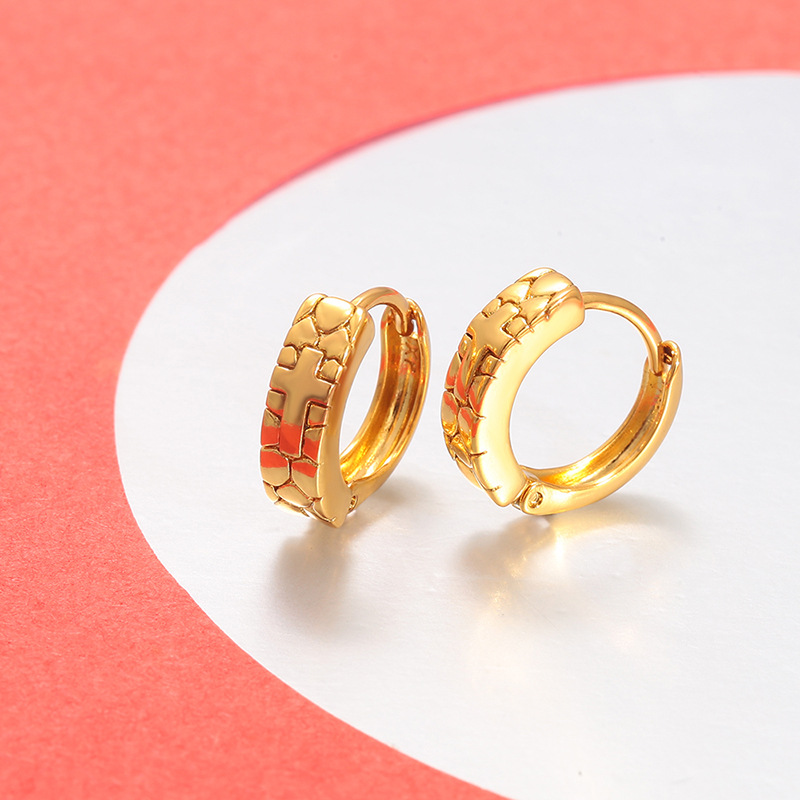 Aretes de Hebilla Redondos Geométricos de Aleación de Cobre para Mujeres