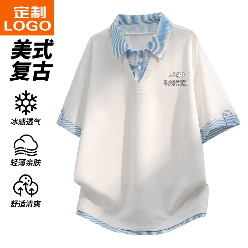 Wholesale foreign trade men's summer short-sleeve T-shirts, men's faux 2-piece POLO shirt design, loose casual sports style