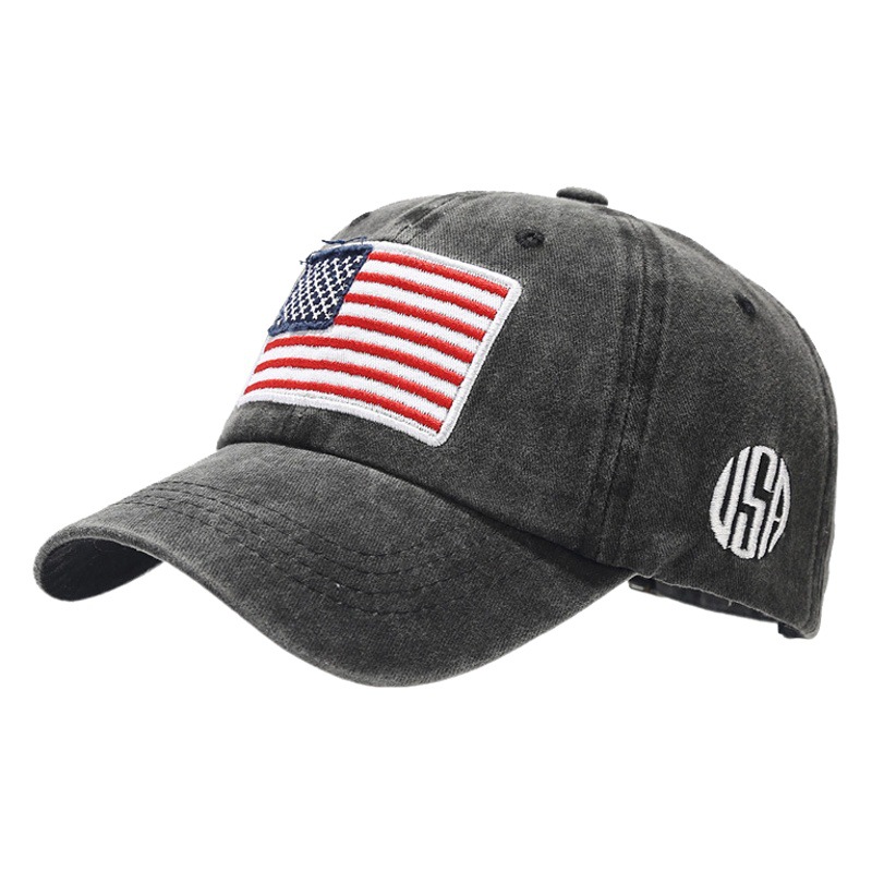 Amazon Venta caliente bandera americana lavada gorra de béisbol apenada hombres y mujeres europeos y americanos de moda al aire libre gorra de marea sombrero