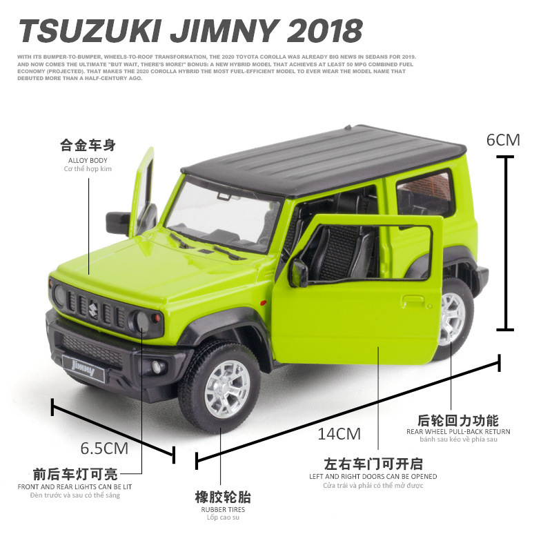 Caipo modelo de coche de aleación 1: 26 Suzuki Jimny vehículo todoterreno 2 Puerta Abierta sonido y luz Tire hacia atrás modelo de coche de juguete adornos