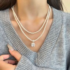 法式复古方块锆石吊坠珍珠项链女轻奢串珠小众百搭高级锁骨链颈链