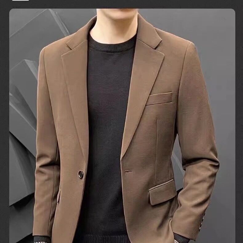 High-End Casual Men's Suit Jacket, Stylish Men's Suit, Wrinkle-Free, Korean Style, Business High-End Feel, Young Men's Brown Suit
