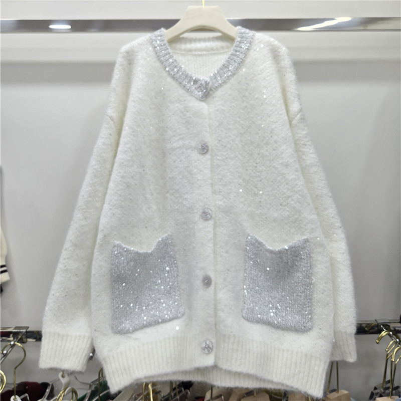 Retro cuello en V medio largo suéter cardigan chaqueta de mujer otoño invierno 2025 chaqueta de bolsillo camisa de punto blusa de moda image 3
