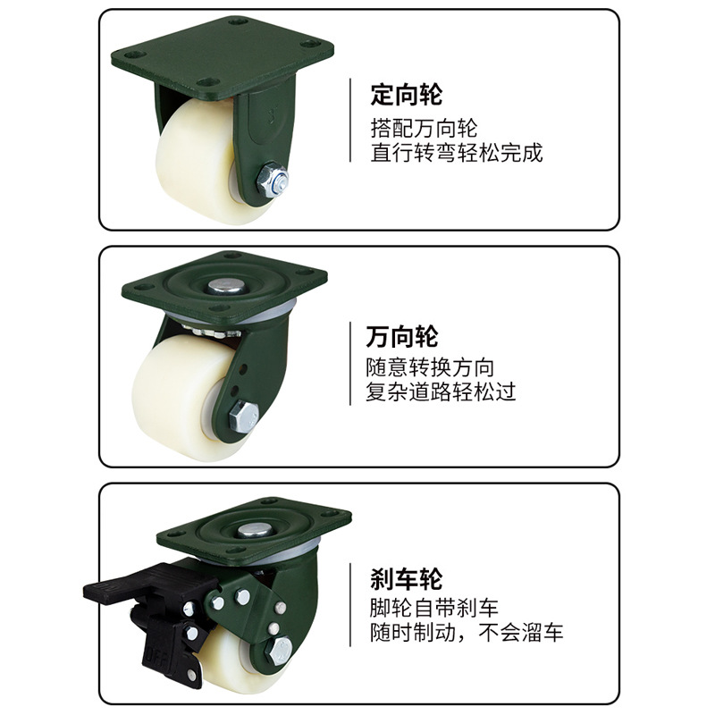 2.5寸重型腳輪承重白色尼龍輪3寸萬向輪低重心剎車輪定向輪子