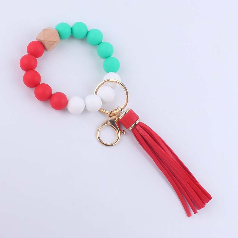 Nueva pulsera de silicona llavero creativo DIY Navidad cuentas de silicona borla colgante llavero colgante