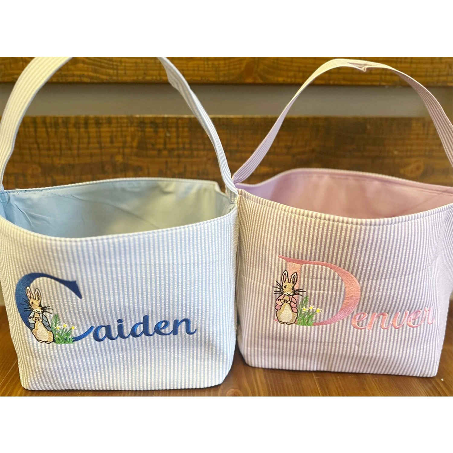 Петер Кролик Имя Вышивка Easter Basket с вышитыми буквами Пасхальная корзина Яйцо Корзина