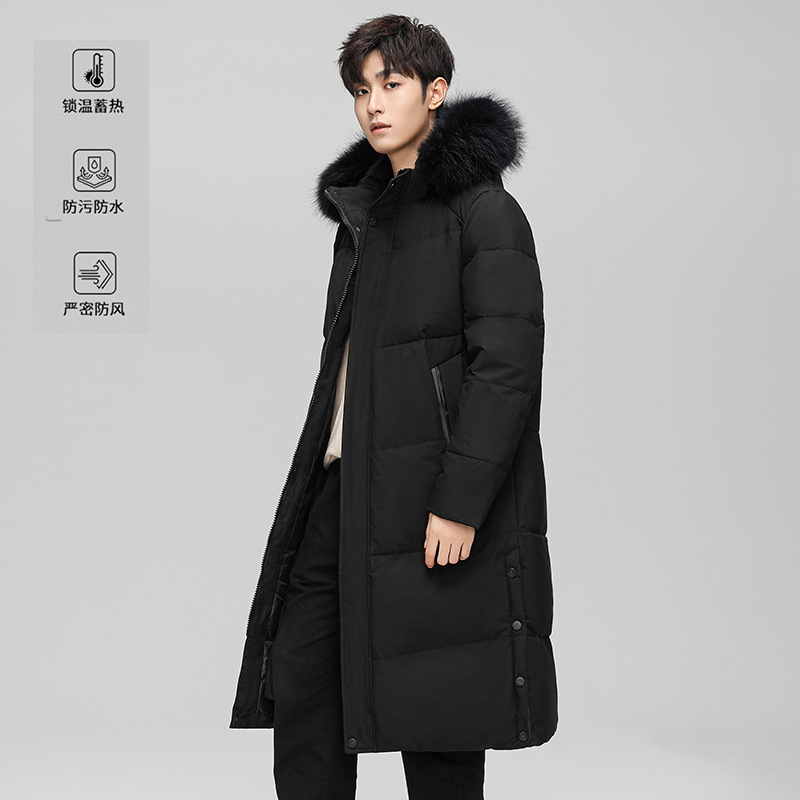 Gran cuello de pelo frío transfronterizo chaqueta de rodilla chaqueta de invierno chaqueta de plumón larga hombre grueso personalizado