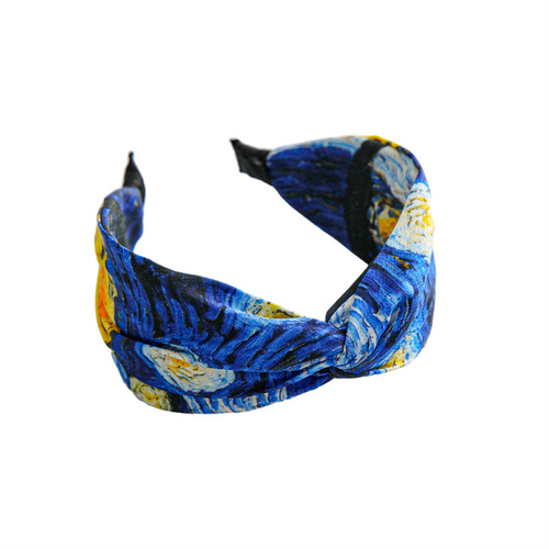 Summer new retro high skull cross headband oil painting version fashionable wide-brimmed versatile headband women's printed pressed hair accessories