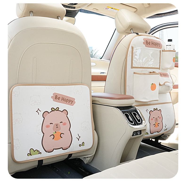 Kapibala Car Anti-Kick Pad for Girls, Cute Capybara Leather, Stain-Resistant and Wear-Resistant Car Seat Back Anti-Kick Pad
