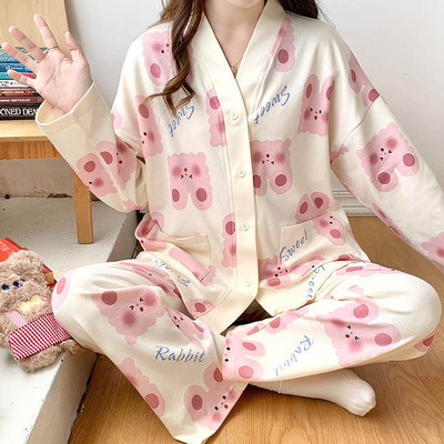 Pijamas tipo cárdigan de manga larga para mujer, estilo de celebridad de internet, sensación de alta gama, conjunto de dos piezas de ropa de estar en casa de talla grande, nueva colección primavera-otoño 2025.