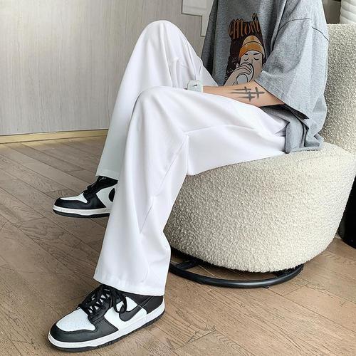 White small straight-leg men's 9-inch drop-down loose wide-leg casual long pants for men, autumn and winter straight-leg suit pants