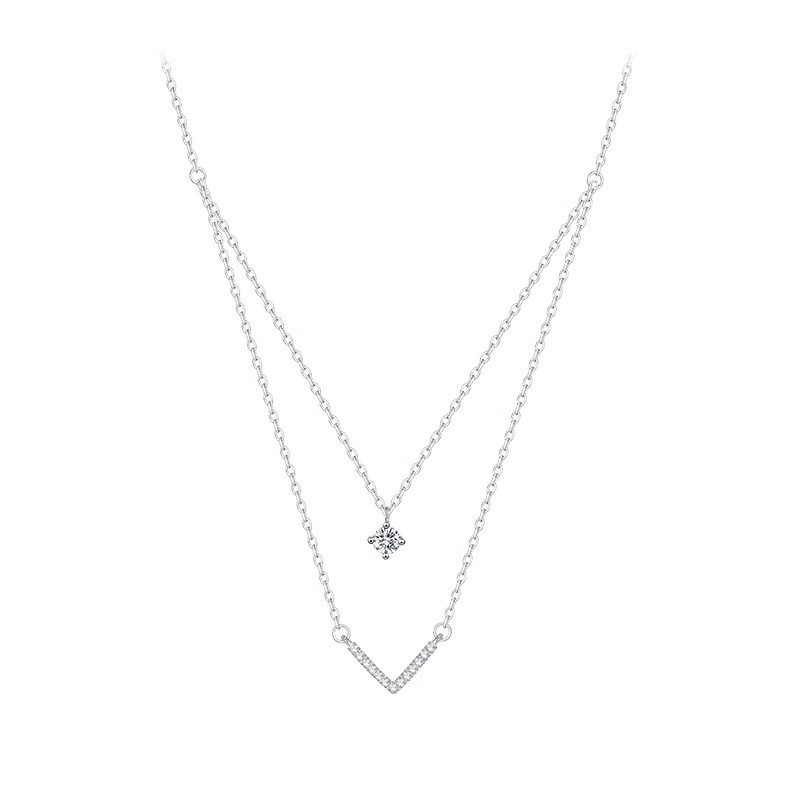 Collier double rang en argent 925 plaqué orné de zircon en forme de V pour femme, luxe discret, simplicité et élégance, allure haut de gamme, nouveauté tendance 2026_voghion.com