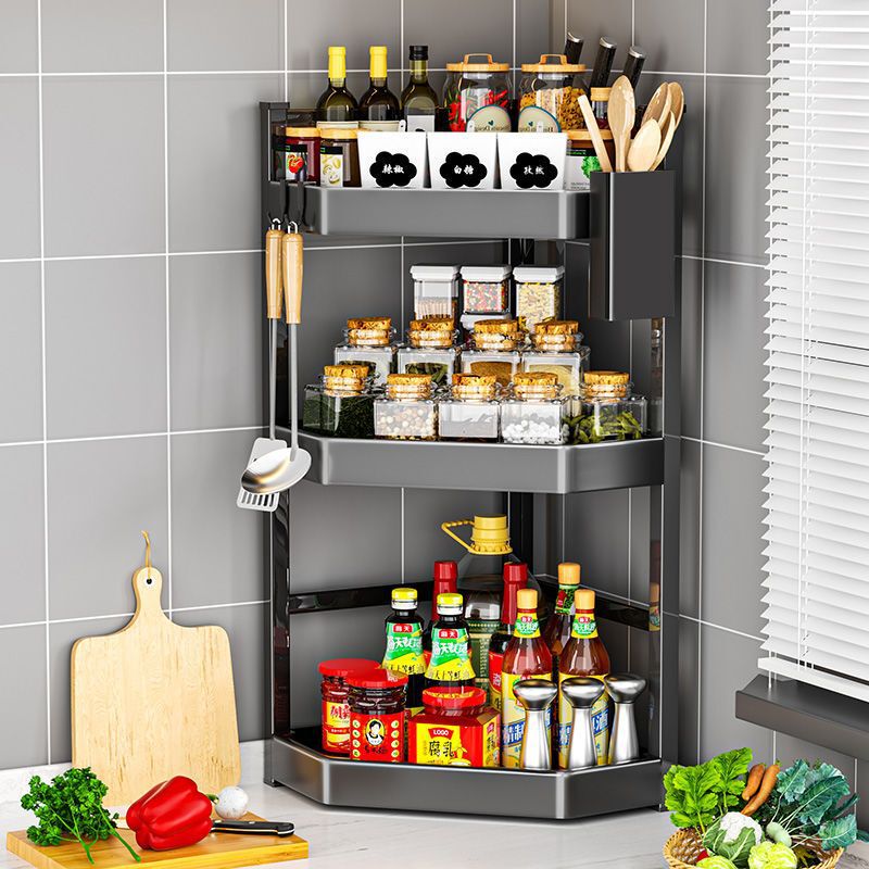 Kitchen Storage Rack Countertop Corner Triangle Seasoning Hanger Corner Pendant Corner Storage Wall Hanging Non-Punch Shelf