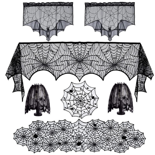 European and American Halloween table flag and tablecloth set, black lace spider web tablecloth, table flag cloth, fireplace cloth
