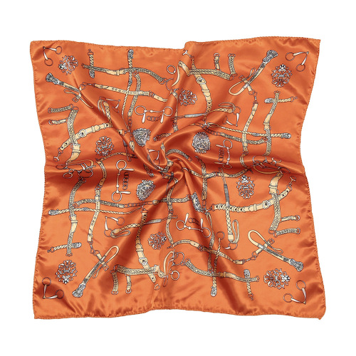 European and American new model imitation silk satin 50 square scarf Children's Day gift chain printed scarf small scarf